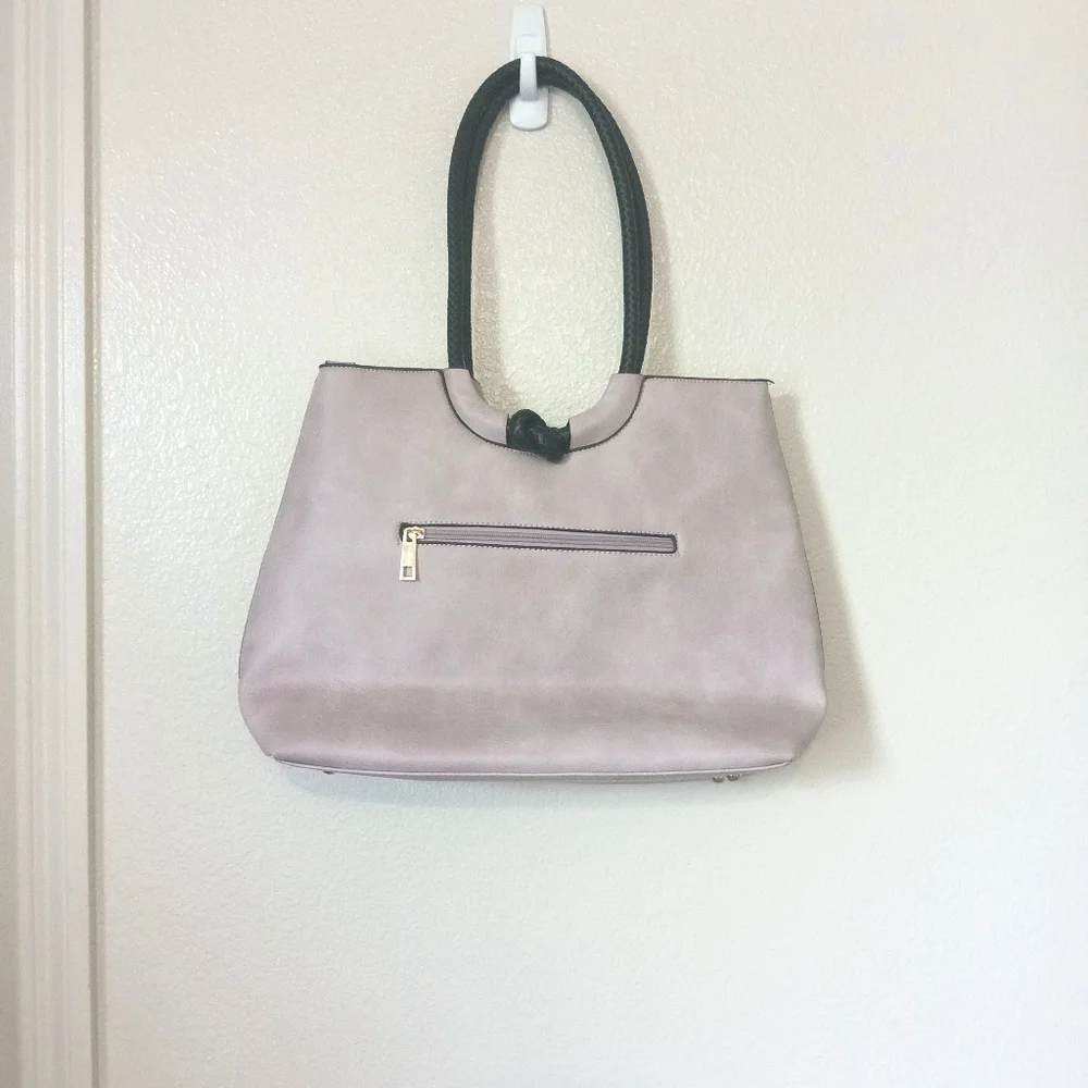 Vegan Leather Twist Knot Double Handle Women's Tote Bag Neutral Color - Picture 3 of 10